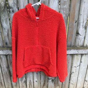 H&M Faux Shearling Hoodie fleece half zip kangaroo pocket Orange M
